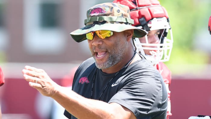 Razorbacks' Deke Adams at fall practice in 2022